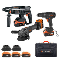 Набір акумуляторного інструменту Stromo PA210SET (болгарка, перфоратор, шуруповерт, 3 АКБ, 2 ЗП)